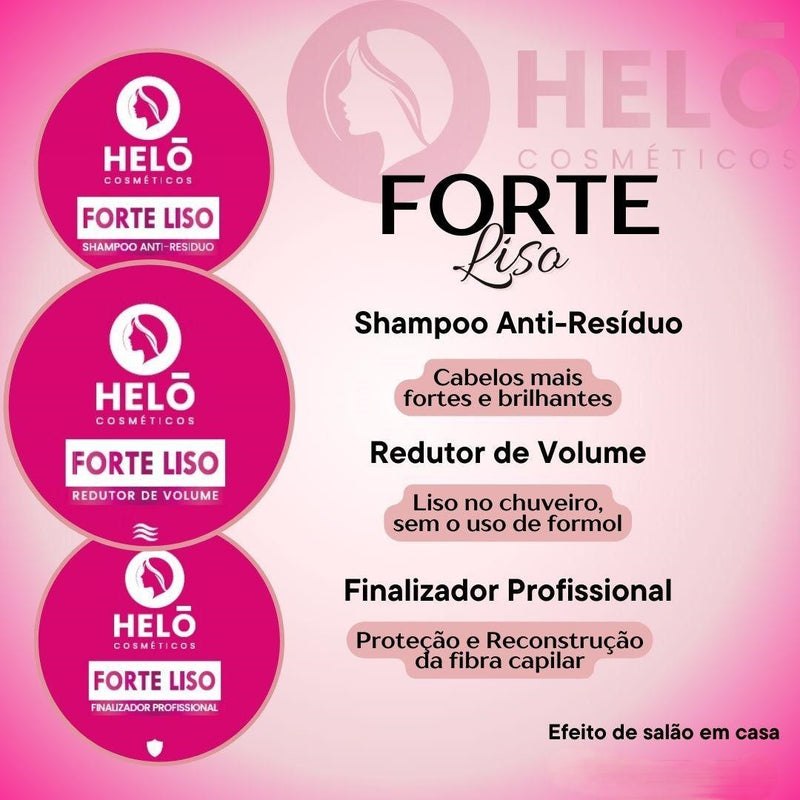 Kit Forte Liso: Shampoo Anti-Residuo + Redutor de Volume + Finalizador Profissional e Necessaire Exclusiva